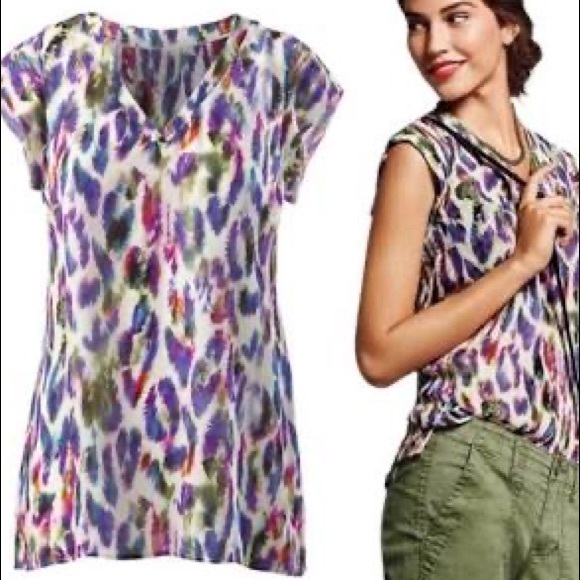 CAbi Tops - Multicolor Abstract Leopard Print Cap Sleeve Top